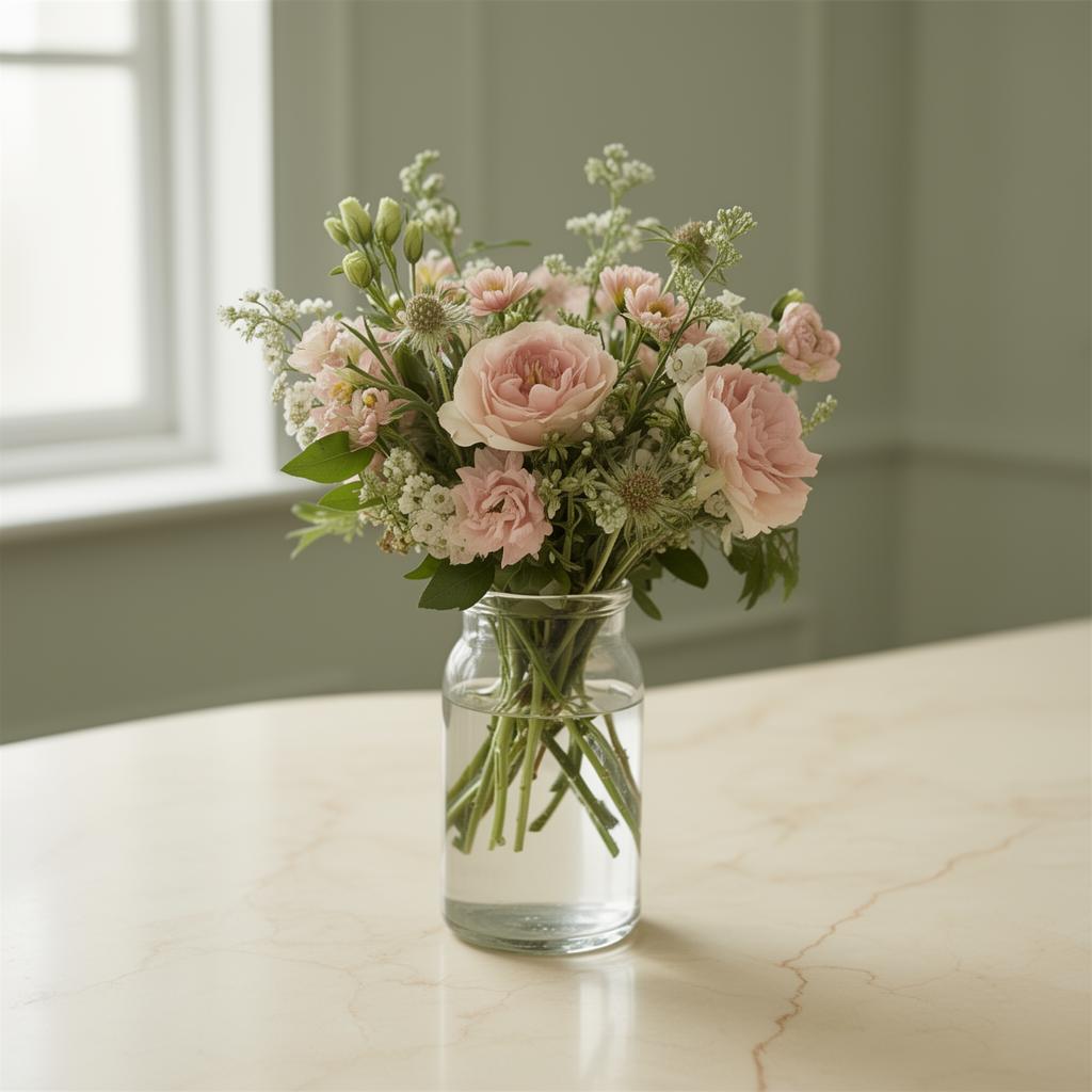 Soft seasonal flower bouquet in warm fall tones